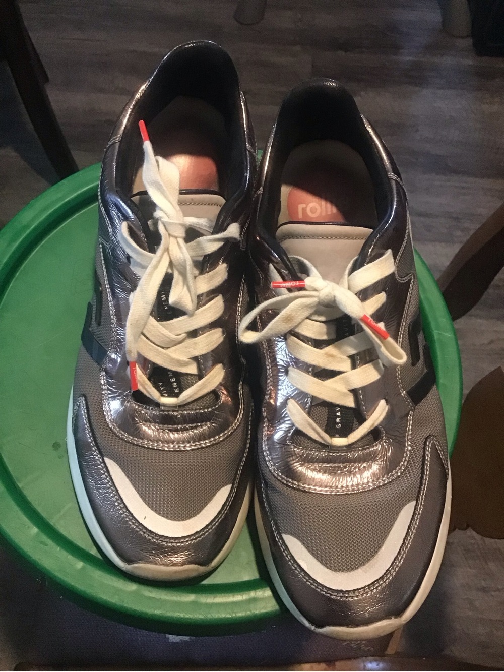 Men's Metallic Gray Athletic Sneakers with White Laces
